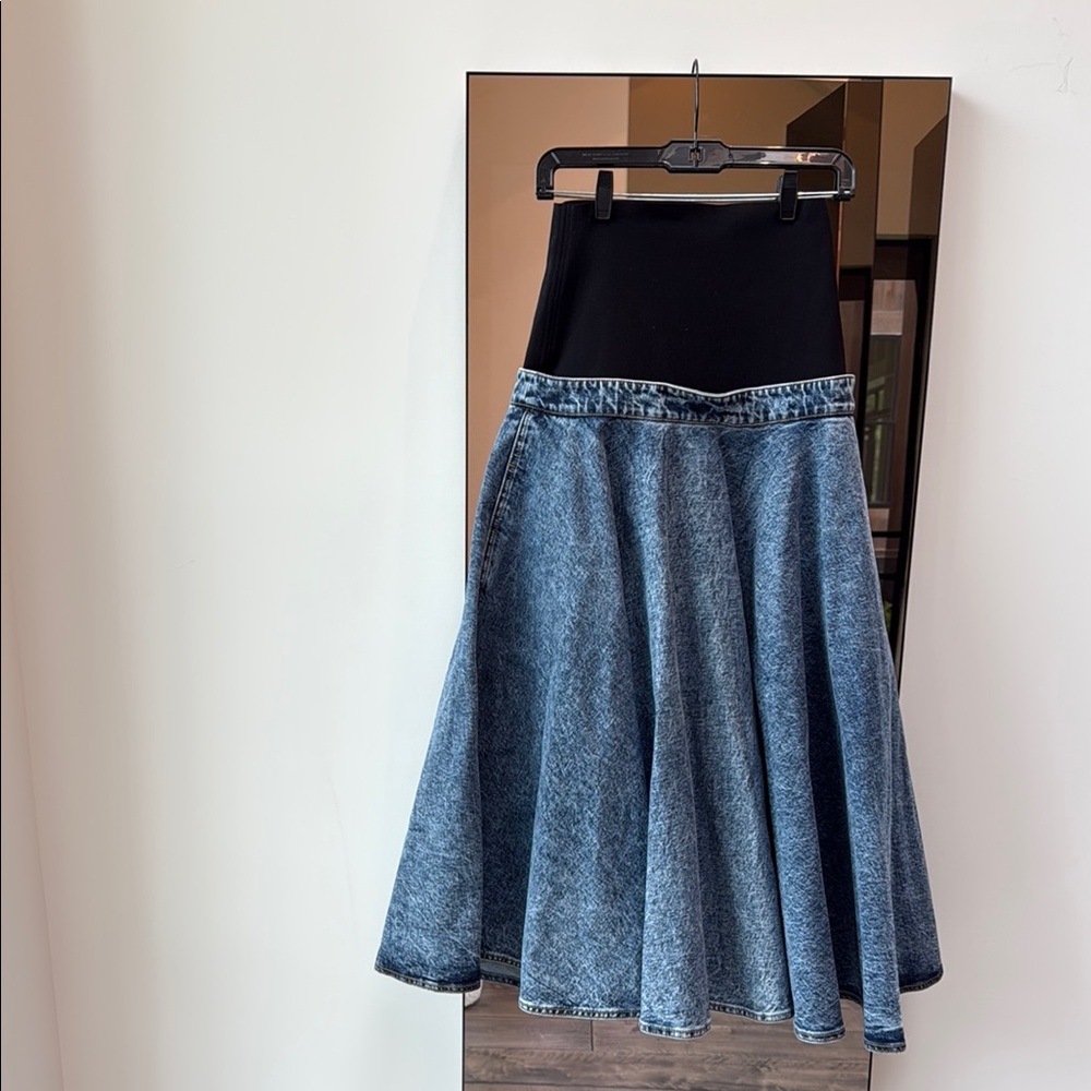 Alaia Denim Flare Skirt - Black and Blue - Worn Once! Size 36 (Small)